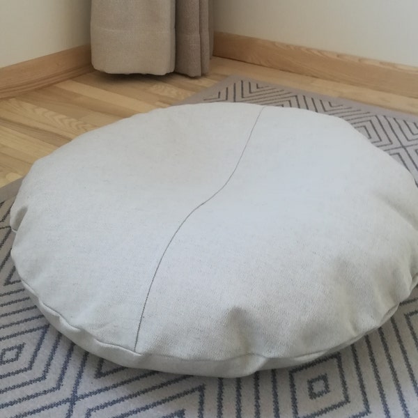 Coussin de sol bohème, housse de coussin de sol ronde en lin naturel, coussin de méditation minimaliste, pouf de style scandinave rustique, sans rembourrage