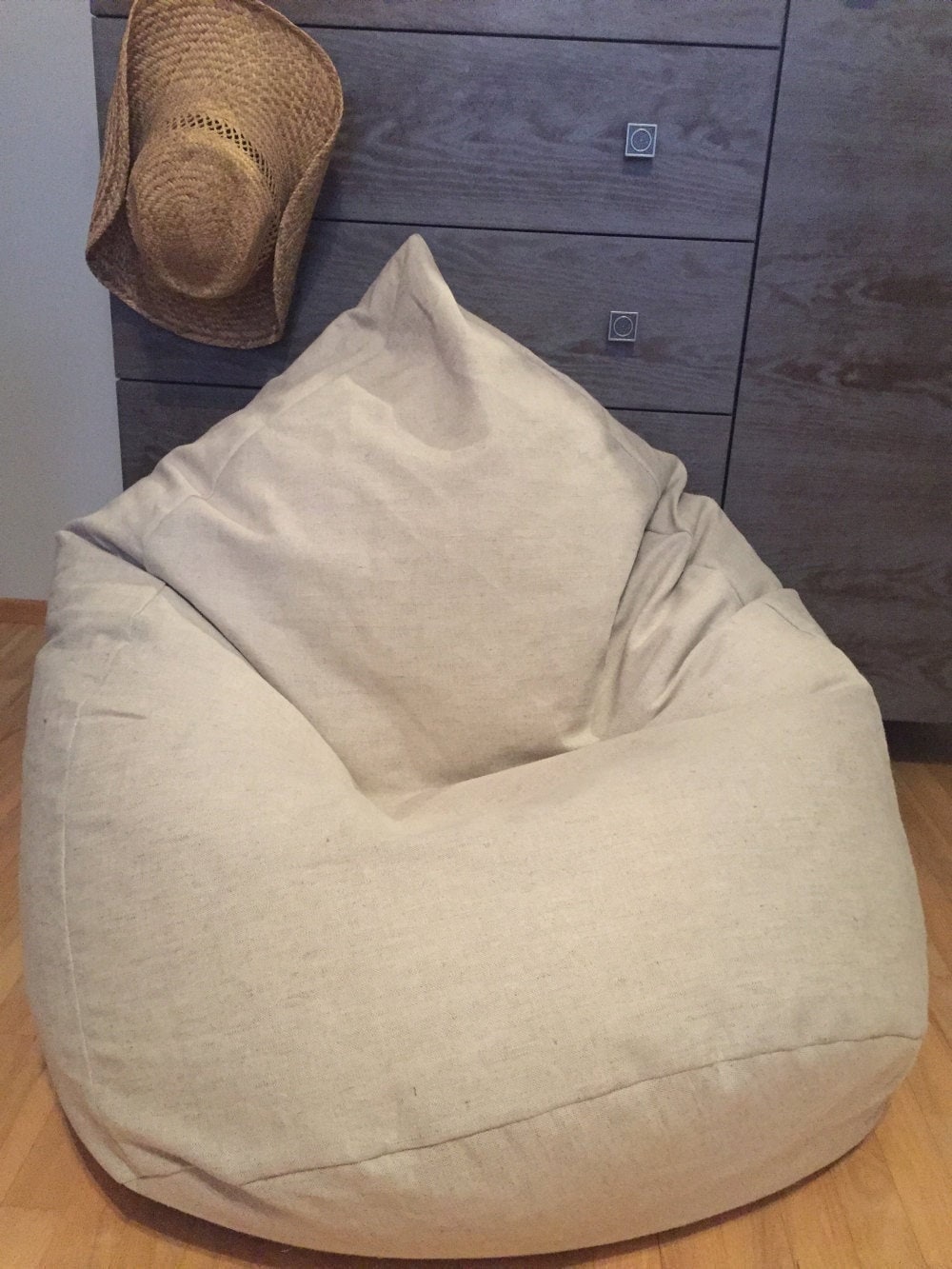 Rustic Home Decor Bean Bag Chair Minimalist Scandinavian Floor Pillow Linen Beanbag Cover With Cotton Insert Fill is Not Included Etsy