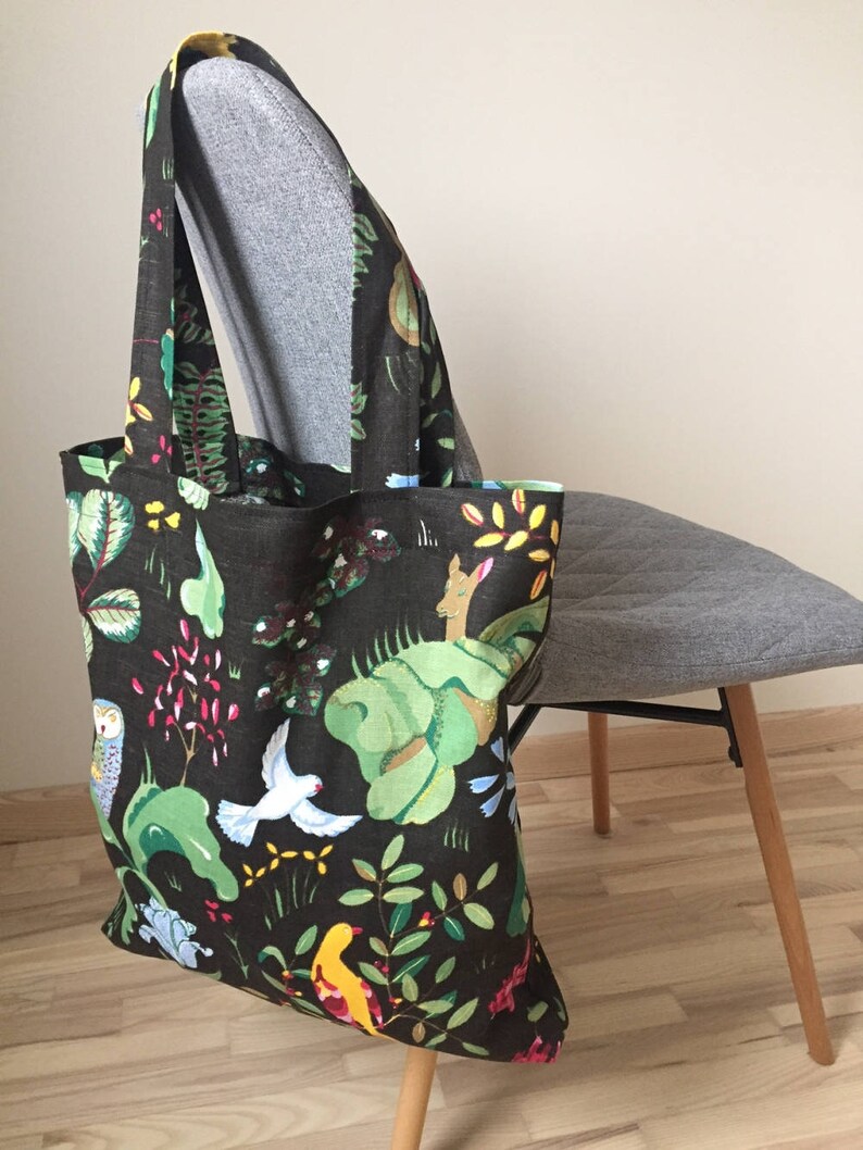 Eco friendly Linen tote bag Woodland animals grocery bag Etsy