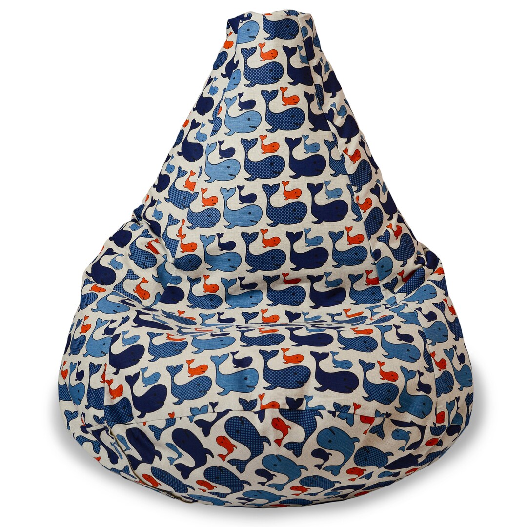 Blue Whale Linen Bean Bag Cover With Zipper: Kids Stuffed Animal Storage  (no Filler)