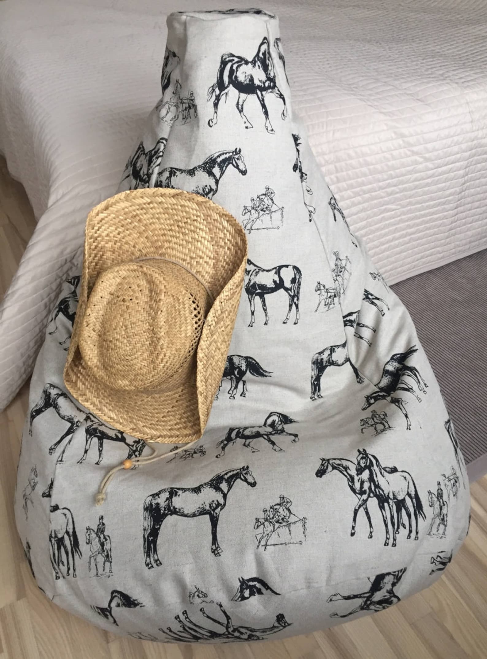 Black Horse Bean Bag Chair Natural Linen Beanbag Cover Etsy