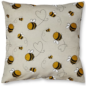 Honey Bee Print Linen Throw Pillow Cover (16x16) With Insert