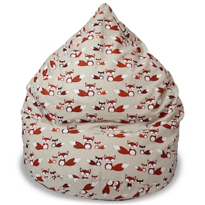 Funda de sillón puf de lino natural con bonito estampado de zorro, cojín de suelo ecológico, relleno de algodón, sin relleno