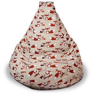Capa de cadeira de pufe de linho Fox, decoração de casa de outono Woodland, assento de almofada de chão grande, presente fofo de raposa, enchimento de algodão, enchimento não incluído