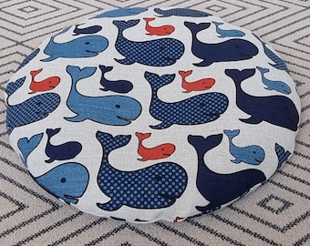 Blauwal Natürliches Leinenkissen mit Buchweizenhüllen, Umweltfreundliches Bodenkissen, Ozean inspirierte Wohnkultur, Kleinkindstuhl