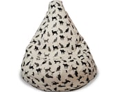 Black kitty cat adult bean bag chair, Cat lover gift, Monochrome beanbag, Natural linen floor cushion, Cotton insert, No Filler