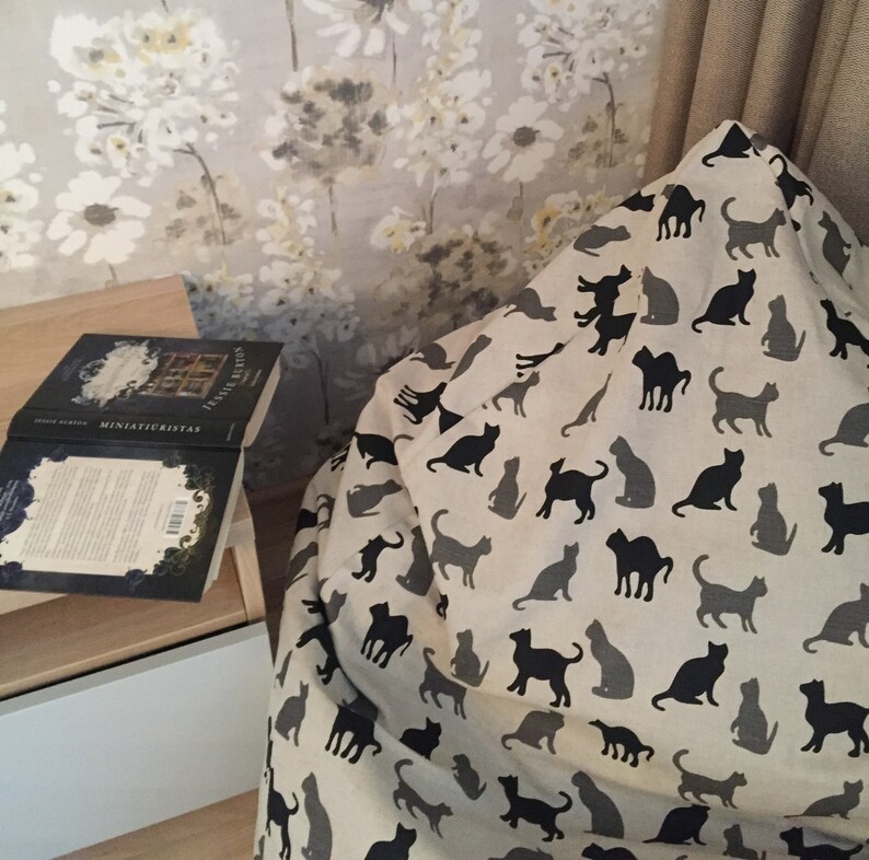 Black kitty cat bean bag chair linen Monochrome cover Cat Etsy