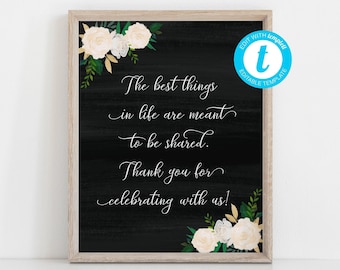 Printable Thank You Sign, Thank You Card, Reception Sign, Guestbook, Printable Sign, Custom Sign Wedding, Thank You Poster