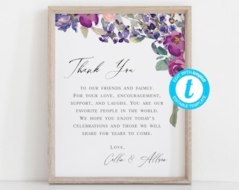 Wedding Thank You Sign, Thank You Card, Guestbook, Thank You Poster, Printable wedding sign, Printable Thank You, Wedding Day