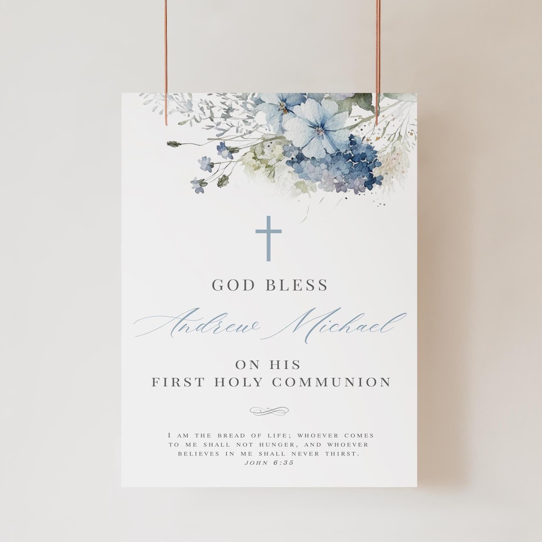 Blue Floral Communion Sign: Boy's Baptism Poster (digital Download) - Etsy