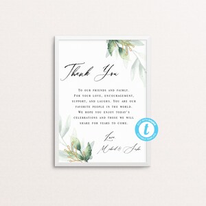 Wedding Thank You Sign, Wedding Thank You Card Template, Guestbook Sign, Templett, Thank You Poster, Reception Sign, Printable Sign image 3
