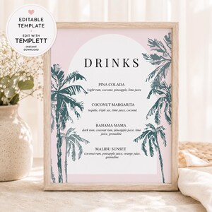 Tropical Luau Bachelorette Drink Menu | Digital Download | Custom Hawaiian Party Menu | Girls Night Out | Summer Luau Drink List