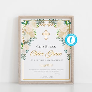 Communion Welcome Sign Template: First Holy Communion, Baptism, Christening (DIY Editable, Instant Download)