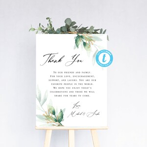 Wedding Thank You Sign, Wedding Thank You Card Template, Guestbook Sign, Templett, Thank You Poster, Reception Sign, Printable Sign image 4