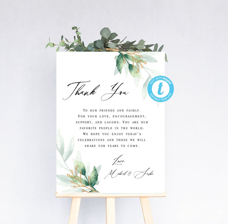 Wedding Thank You Sign, Wedding Thank You Card Template, Guestbook Sign, Templett, Thank You Poster, Reception Sign, Printable Sign image 4