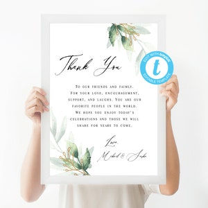 Wedding Thank You Sign, Wedding Thank You Card Template, Guestbook Sign, Templett, Thank You Poster, Reception Sign, Printable Sign image 5