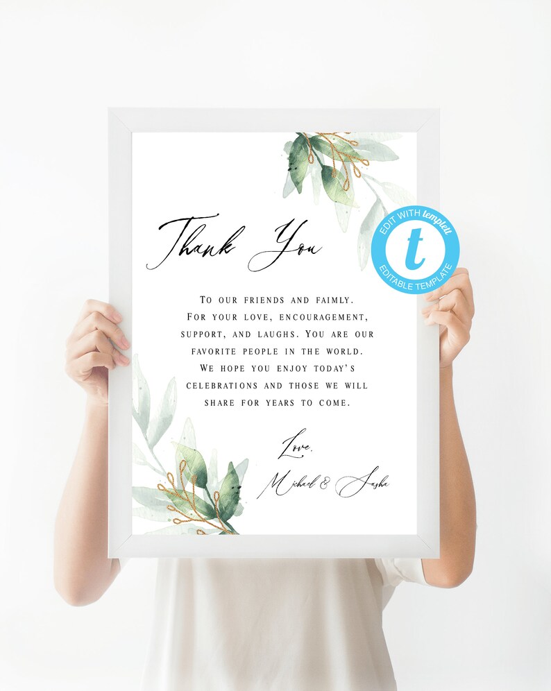 Wedding Thank You Sign, Wedding Thank You Card Template, Guestbook Sign, Templett, Thank You Poster, Reception Sign, Printable Sign image 5