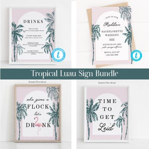 Tropical Luau Sign Template Bundle, Hawaiian Pool Party, Bachelorette Party Sign, Editable Beach Theme, Instant Download, Tiki Bar Decor