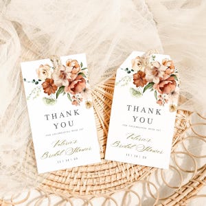 Fall Bridal Shower Thank You Tag Template | Editable Autumn Floral Favor Tag | Printable Thank You Label for Fall Wedding or Shower