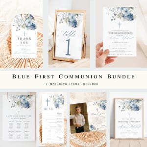 Junge Erstkommunion Digitaler Download | Erstkommunion Zeichen Set | Erstkommunion Dusty Blue | Junge erste heilige Kommunion Vorlage
