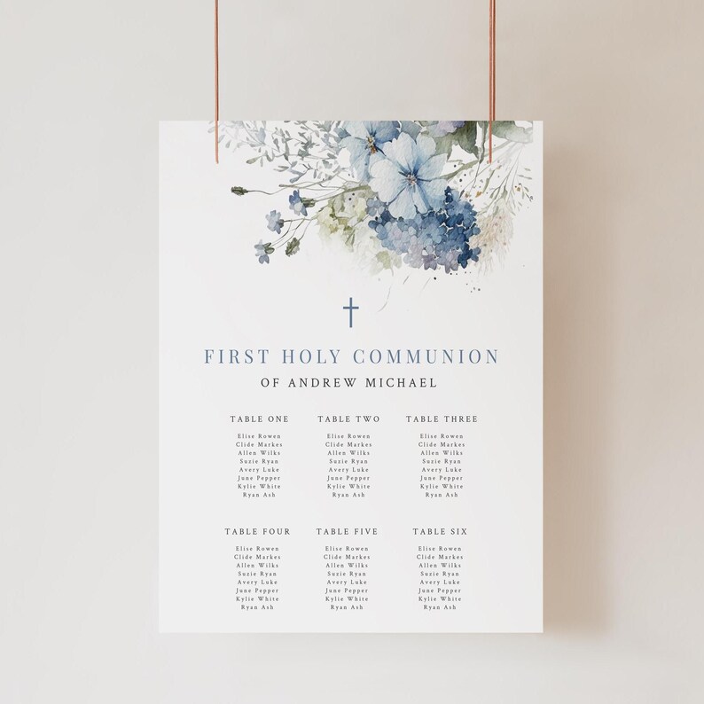 Seating Chart Confirmation First Holy Communion Seating Chart | Blue Seating Chart Sign | Boy ...