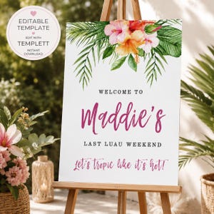 Tropical Bachelorette Welcome Sign Template, Editable Templett Luau Welcome Sign, Beach Bach Party Decor, Printable Aloha Poster