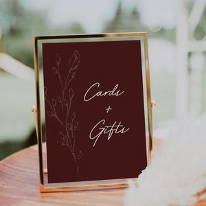 Cartello per biglietti e regali autunnali bordeaux / Modello autunnale / Elegante decorazione per matrimoni / Decorazione per eventi autunnali / Cartello rustico per ricevimento di nozze bordeaux