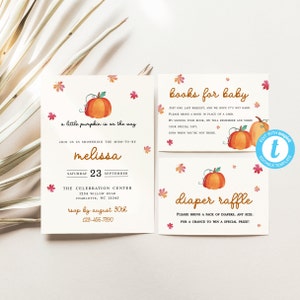 Pumpkin baby shower invitation bundle | A baby is brewing shower| Fall baby shower invitation template | Baby shower bundle