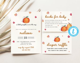 Pumpkin baby shower invitation bundle | A baby is brewing shower| Fall baby shower invitation template | Baby shower bundle