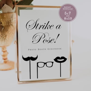 Photo Booth Sign, Selfie Station, Wedding Guestbook, Strike a Pose, Photo Booth Prop Sign, Wedding Photo Booth, Engagement, Guestbook
