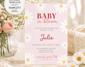 Spring Baby Shower Invitation | Custom Digital Download | Floral Design Baby Shower Invite | Baby In Bloom | Modern Spring Celebration