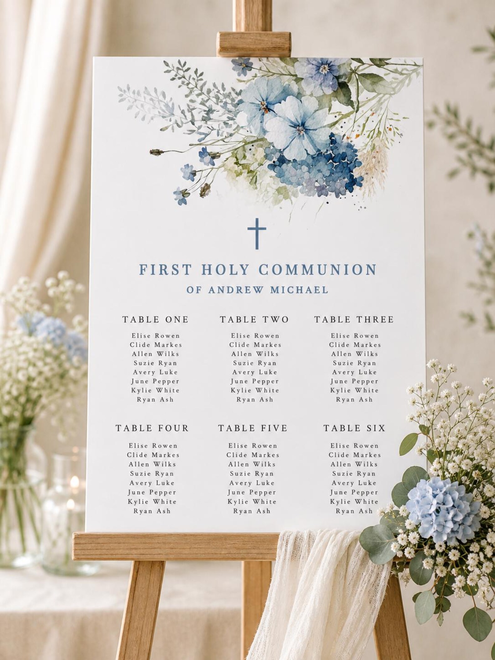 Seating Chart Confirmation First Holy Communion Seating Chart | Blue Seating Chart Sign | Boy ...