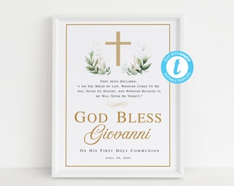 First Communion Welcome Sign, Holy Communion, Baby's Christening, Baptism, First Holy Communion, Gold Sign, Template, Digital Sign