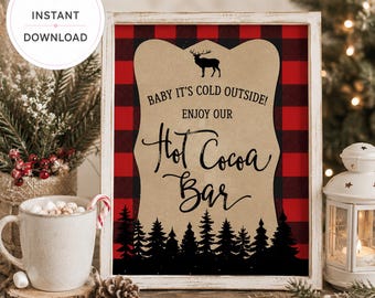 Kerstdecoratie voor een warme chocolademelkbar | Direct downloaden | Printbare kerstdecoratie | Borden voor een warme chocolademelkbar | Feestelijke warme chocolademelkstation