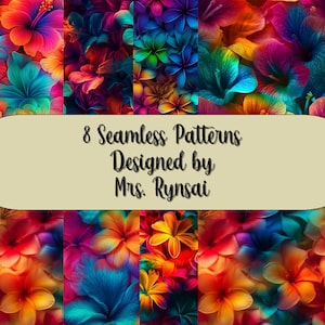 Bright Hawaiian Flowers Seamless Patterns