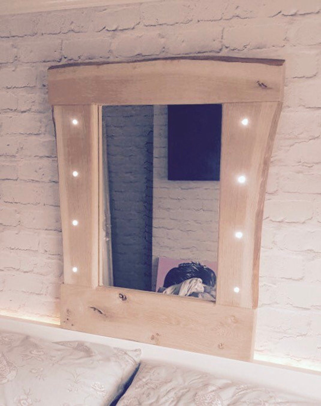 White Oak Mirror With Lights Etsy