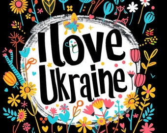 Set of 2 PNG I love Ukraine design for sublimation, t-shirt, mugs, cards, posters: downloadable Art, AI Art with commercial license.