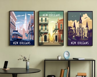 Travel Back in Time with New Orleans Art - Set of 3 Vintage Posters, 16x20" Home Decor Downloadable Wall Art, AI Art