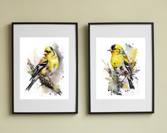 Set of 2 Little American Goldfinch Printable Wall Art, Birds Art, Downloadable Art, Watercolor, Home Decor, Digital Art, AI Art