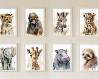 Jungle Animal Nursery Wall Art Collection - Set of 8 Downloadable Prints for Whimsical Home Décor and Baby Room Decoration