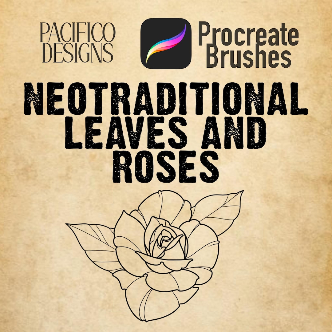 Procreate Neotraditional Leaves & Roses Stamps Brushes Tattoo Style - Etsy