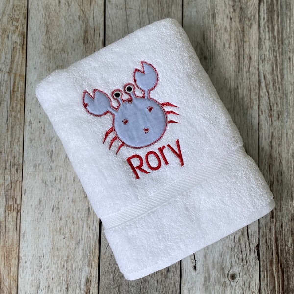 Kids Personalized Embroidered Crab Towel