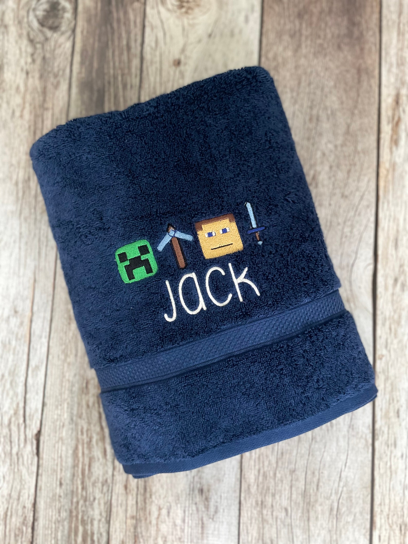 Kids Personalized Minecraft Embroidered Towel Etsy