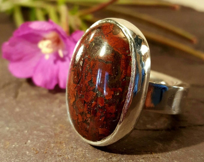 Contemporary Handmade Sterling Silver Ladies Chunky Ring with Jasper Stone