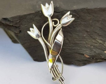 Stunning Handmade Sterling Silver Tulips Brooch / Pendant