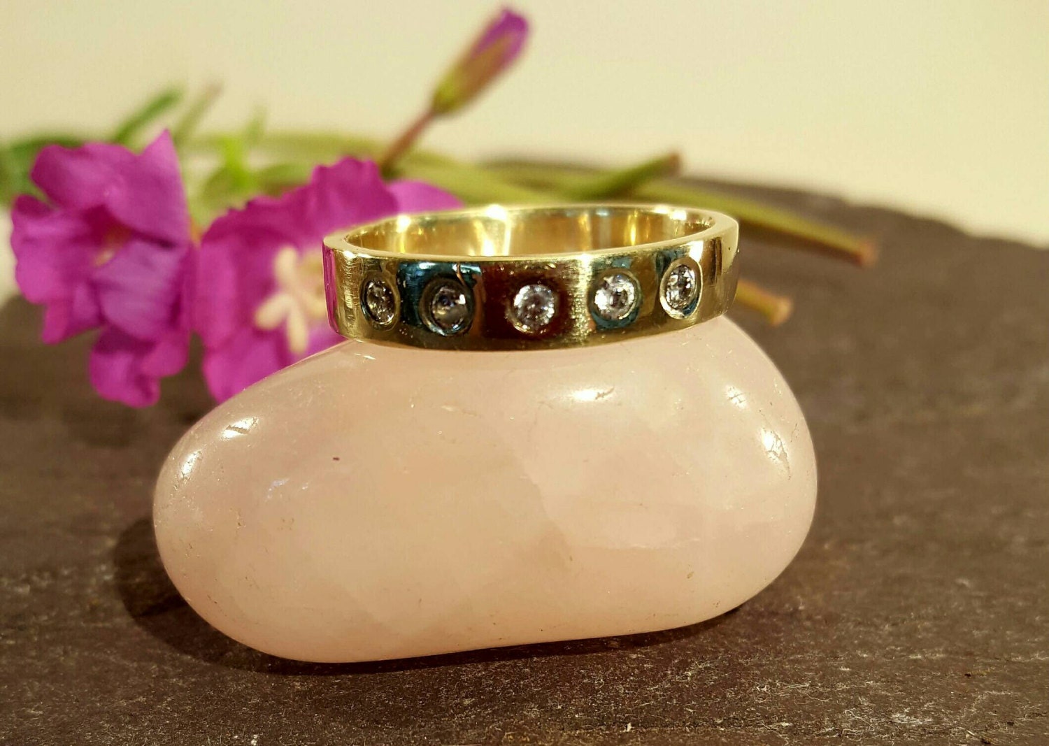 9ct Yellow Gold Engagement Eternity Ring with 2mm Flush Set