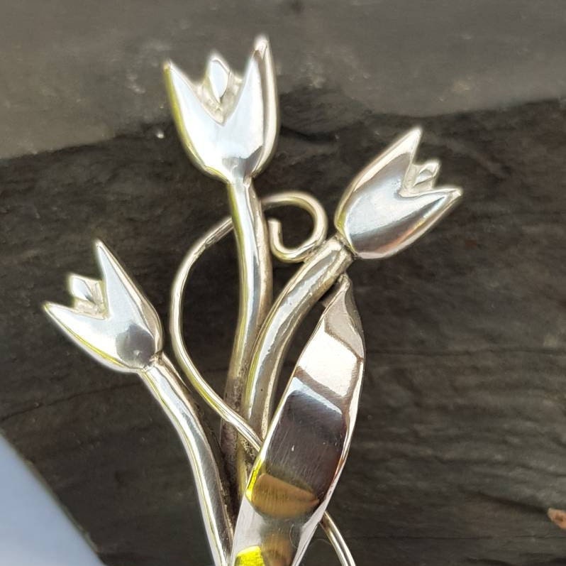 Stunning Handmade Sterling Silver Tulips Brooch Pendant