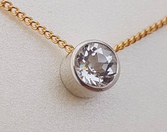 9ct White Gold and Moissanite Pendant on a Yellow Gold Chain. Gift for her. Bridal Wear. Bridesmaid gift. Mothers day. Wedding Pendant
