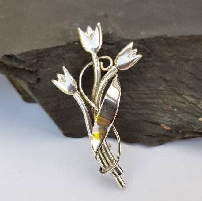 Stunning Handmade Sterling Silver Tulips Brooch / Pendant