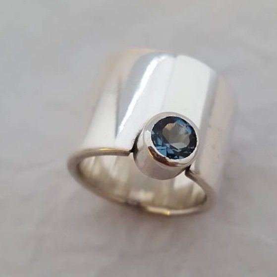 Contemporary 15mm Wide Band Sterling Silver Ring With Tube Set - Etsy UK